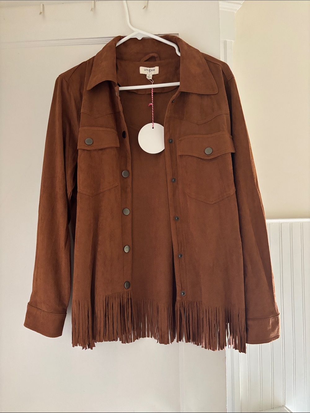 Umgee Brown Suede Fringe Button-Front Jacket